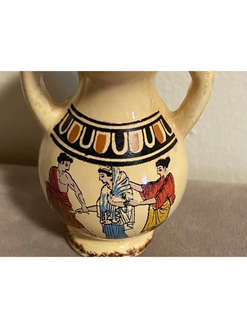 Miniature Greek Pottery Vase Or Urn Greece Hand Painted Souvenir